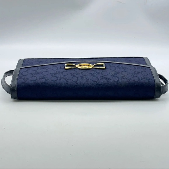 Authentic CELINE Linen Navy 2way Semi Shoulder Bag adjustable strap EUC - Picture 7 of 16